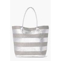 Striped Paper Straw Beach Bag - silver