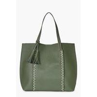 Stud & Tassel Shopper - khaki