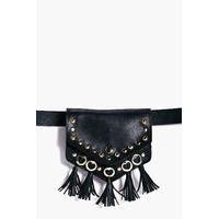 Stud & Fringe Belt Bumbag - black