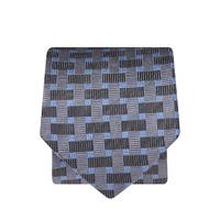 Steel, Navy And Sky Rectangular Pattern 100% Silk Tie