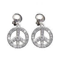 Strass Peace & Love Earrings Hippie Hippy Jewellery For Fancy Dress Costumes