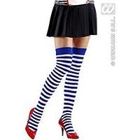 Striped Over Knee Socks 70 - White/blue Accessory For Lingerie Fancy Dress