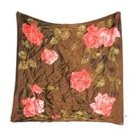 St Michael Vintage Coffee And Umber Rayon Satin Scarf With Flamingo Pink Roses