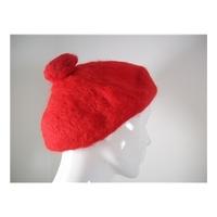 Striking Red Mohair/Wool Beret with Pom Pomt