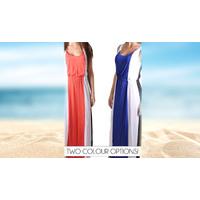 Stripe Pattern Maxi Dress- Coral