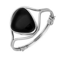 Sterling Silver Whitby Jet Unique Style Hinged Bangle