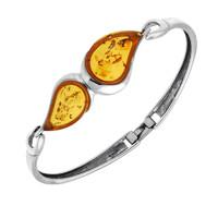 Sterling Silver Amber Two Stone Pear Twist Bangle