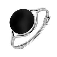 Sterling Silver Whitby Jet Round Hinged Bangle