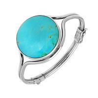 Sterling Silver Turquoise Round Hinged Bangle