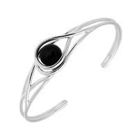 Sterling Silver Whitby Jet Round Twisted Bangle