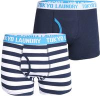 Sterndale Striped Boxer Shorts Set in Optic White / Swedish Blue  Tokyo Laundry
