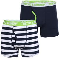 Sterndale (2 Pack) Striped Boxer Shorts Set in Optic White / Laundered Green  Tokyo Laundry