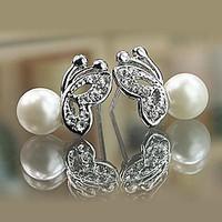 Stud Earrings Pearl Simulated Diamond Alloy Birthstones Silver Jewelry Daily