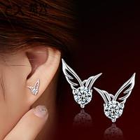 stud earrings fashion cute style crystal silver plated wings feather s ...