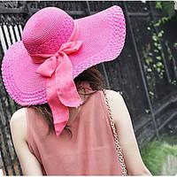Straw Hat Bowknot Big Wide Large Brim Uv Sunscreen Shading Solid Beach Sun Hat Cap for Lady Women