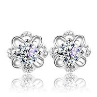 stud earrings silver sterling silver crystal fashion flower silver jew ...