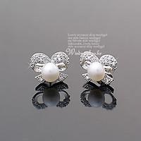 Stud Earrings Pearl Crystal Imitation Pearl Rhinestone Silver Plated Silver Jewelry Party Daily Casual 2pcs