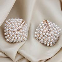 Stud Earrings Ear Cuffs Pearl Crystal Imitation Pearl Gold Plated Simulated Diamond White Jewelry Party Daily Casual 2pcs