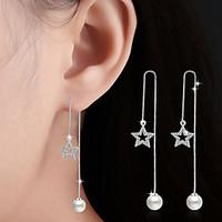 Star Pear Crystal AAA Cubic Zirconia Long Tassel Drop Earrings Jewelry Wedding Party Daily Casual Alloy 1 pair Silver