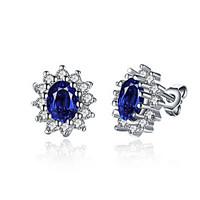 Stud Earrings Zircon Cubic Zirconia Copper Silver Plated Fashion Blue Jewelry Wedding Party Daily 1 pair