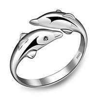 Sterling Silver Ring Dolphin Silver Plated Ring Adjustable Fashion Jewelry for Women Wedding Party Engagement Ring
