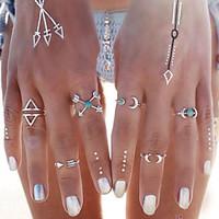 Statement Rings Turquoise Fashion Personalized Turquoise Alloy Moon Anchor Silver Golden Jewelry For Party Daily Casual Beach 6pcs
