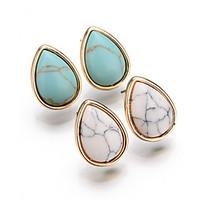 Stud Earrings Drop Earrings Gold Plated Turquoise Alloy Bohemian Simple Style Fashion Vintage Oval Drop White Blue JewelryParty Daily