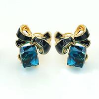 Stud Earrings Crystal Rhinestone Gold Plated 18K gold Simulated Diamond Fashion Blue Jewelry 2pcs