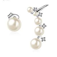 Stud Earrings Pearl Jewelry Gift for Girlfriend Asymmetry Elegant Classic Lady Party