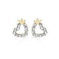 stud earrings ear cuffs crystal silver plated heart heart crown golden ...