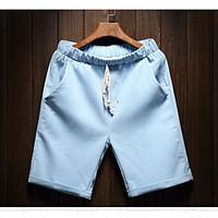 Straight Shorts Pants, Casual/Daily Simple Solid Mid Rise Elasticity Cotton Micro-elastic Summer