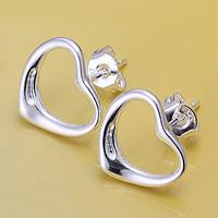 Stud Earrings Brass Silver Plated Heart Silver Jewelry 2pcs