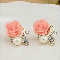 Stud Earrings Pearl Imitation Pearl Rhinestone Alloy Euramerican Flower White Red Jewelry Casual 1 pair