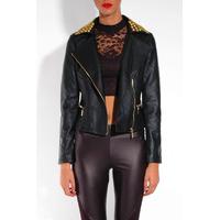 Studded Collar Leather Look Jacket