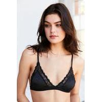 Stitched Detail Black Lace Bralette, BLACK