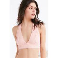 Strappy Back Lace Halter Neck Bra, PEACH