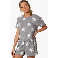 star print lounge t shirt and short set grey