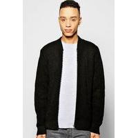 Stitch Zip Through Knitted Bomber - black