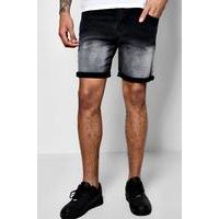 Stretch Dip Dye Denim Shorts - black