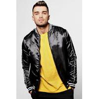 Style Satin Bomber Jacket With Contrast Piping - black