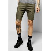 stretch denim shorts with raw hem khaki