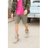 Stretch Skinny Fit Ripped Hem Shorts - khaki