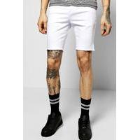 Stretch Denim Shorts With Raw Hem - white