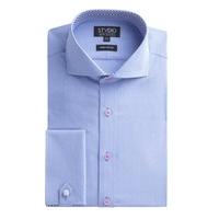 Studio Blue Prince of Wales Check Tailored Fit Shirt 17.5 Light Blue