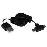 StarTech.com 2.5 ft Retractable USB Combo Cable ? USB to Micro USB and Mini USB ? M/M