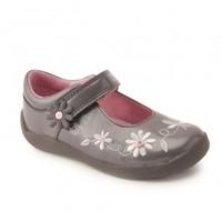 Start-rite Super Soft Honey Bee, Grey Patent Girls Riptape First Walking Casual Shoes