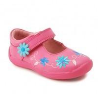 Start-rite Super Soft Honey Bee, Bright Pink Leather Girls Riptape First Walking Shoes