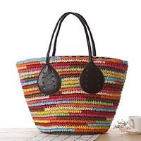 STYLE-CICI Women Straw Tote Red-527764289495