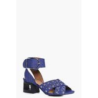 Studded Cut Heel Buckle Sandal - denim