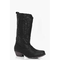 stitch detail cowboy boot black